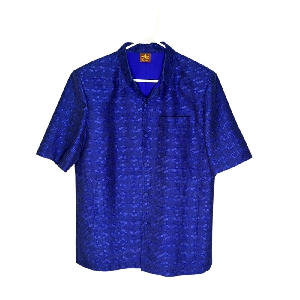Men's VTG Thai Silk Shirt Lined Peacock Logo XL RUNS SMALL See‎ Specs